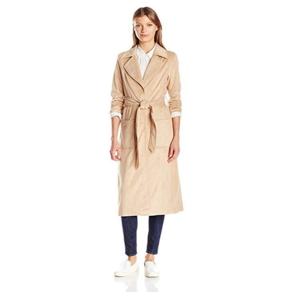 Belle Badgley Mischka Women's Stacey Water Repellent Faux‎ Suede Trench Coat L K